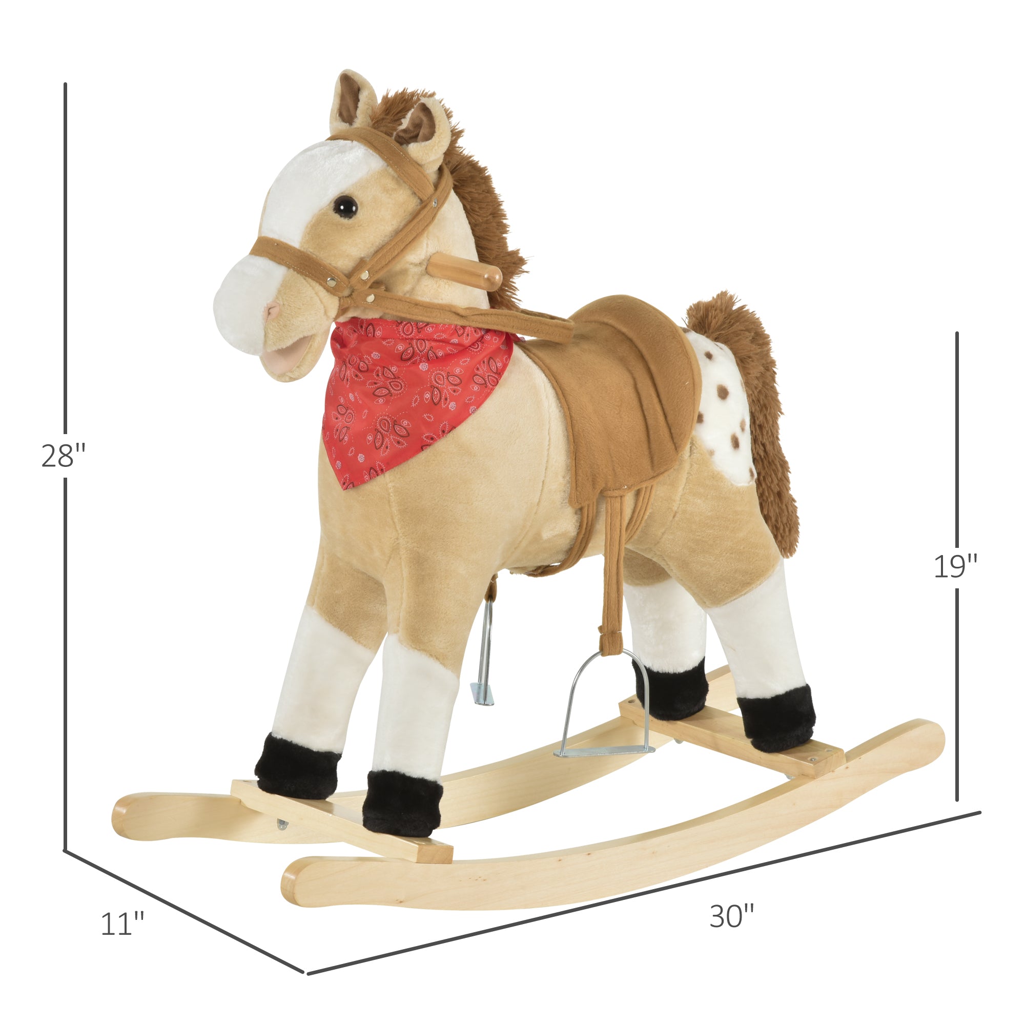 Kids Plush Ride-On Rocking Horse Toy Cowboy Rocker with Fun Realistic Sounds for Child 3-6 Years Old, Beige
