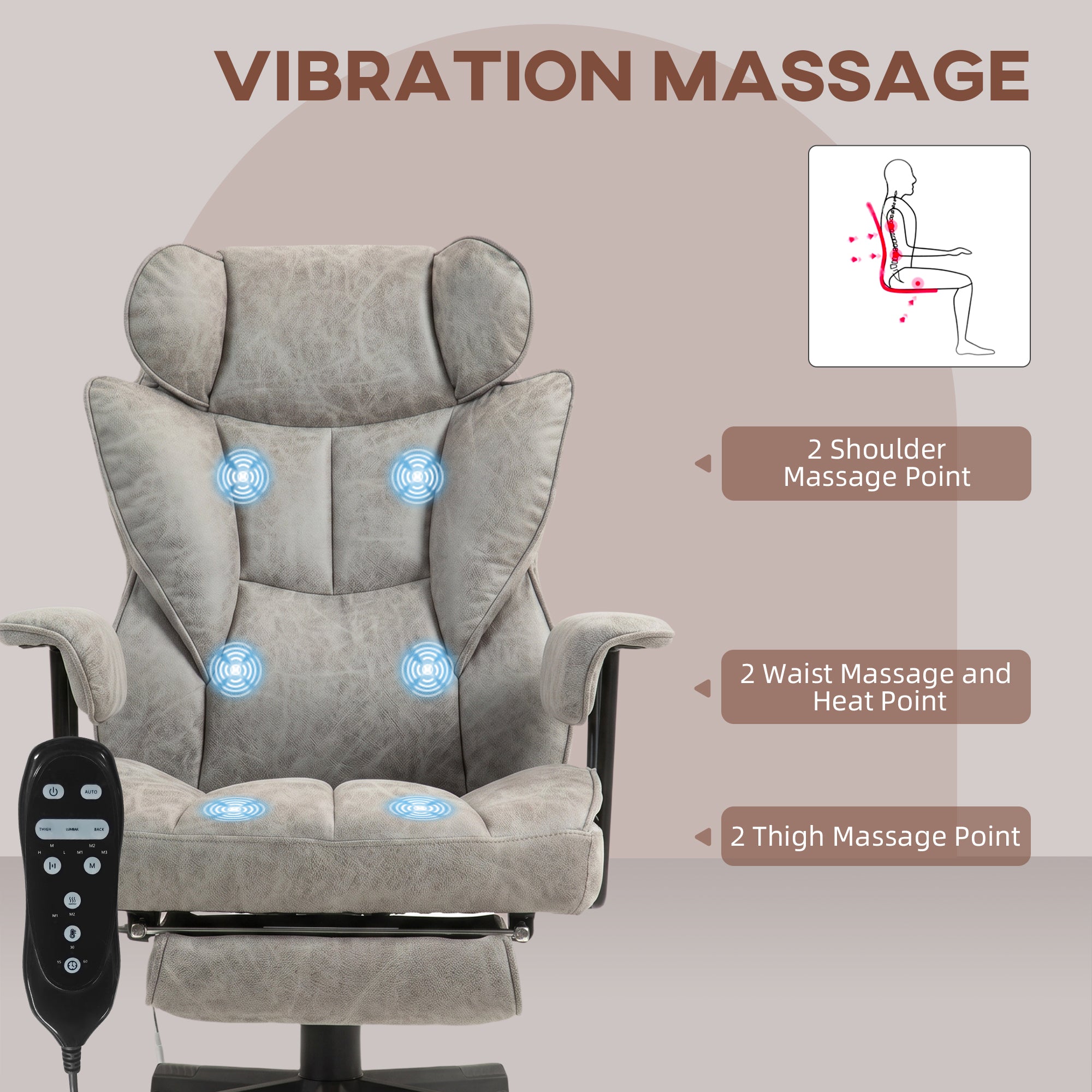 400LBS Big and Tall Office Chair, Massage Office Chair with Footrest, Lumbar Support and Reclining Function, Gray