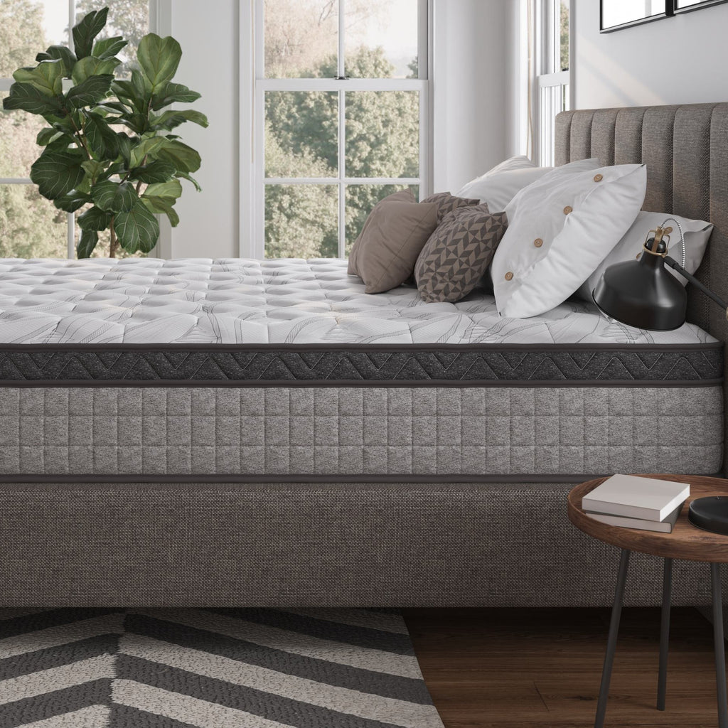 10" Twin Diamond Innerspring Hybrid Mattress with Cooling Gel Memory Foam, Pressure Relief, Motion Isolation, 75" L x 38" W x 10" H, Gray