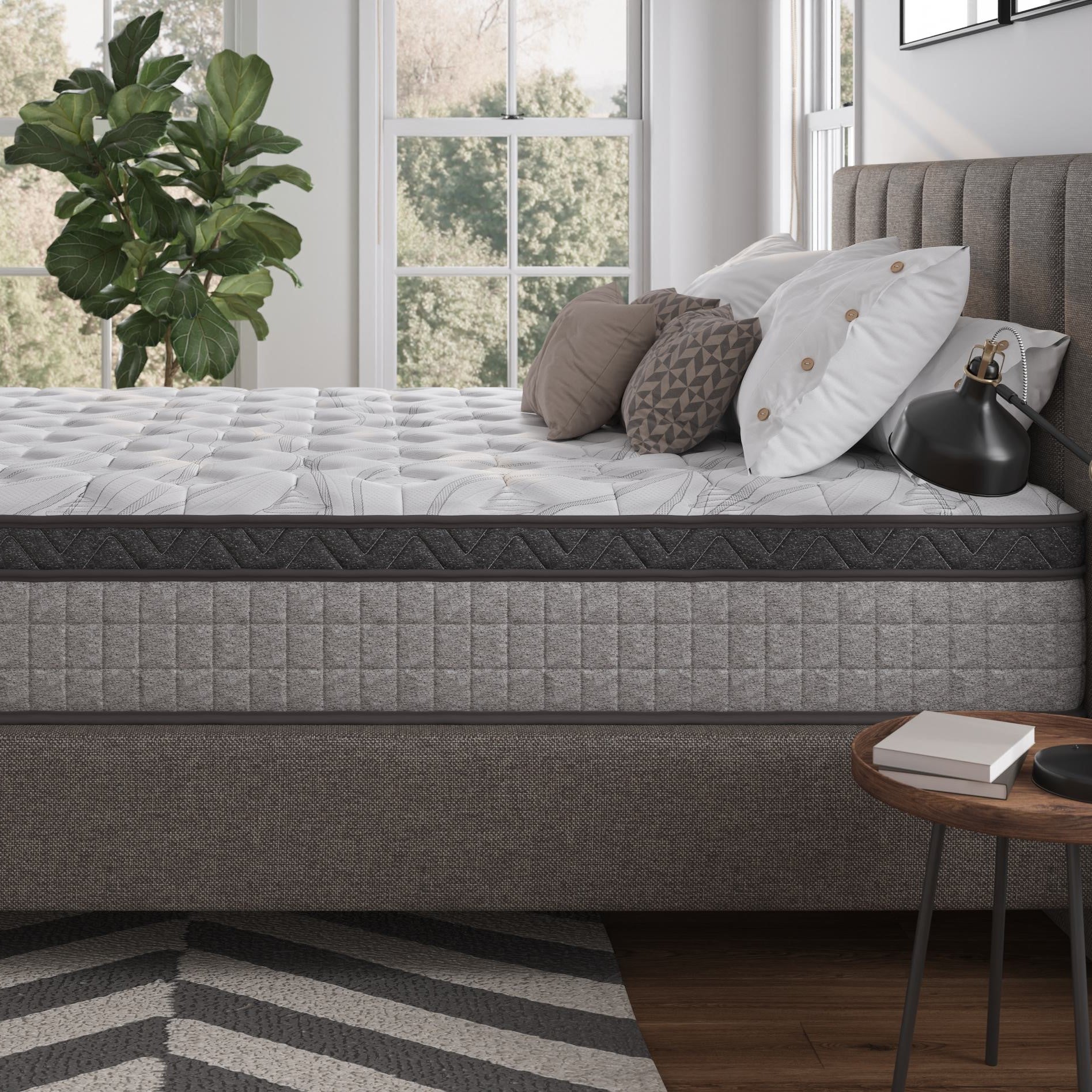 10" Twin Diamond Innerspring Hybrid Mattress with Cooling Gel Memory Foam, Pressure Relief, Motion Isolation, 75" L x 38" W x 10" H, Gray