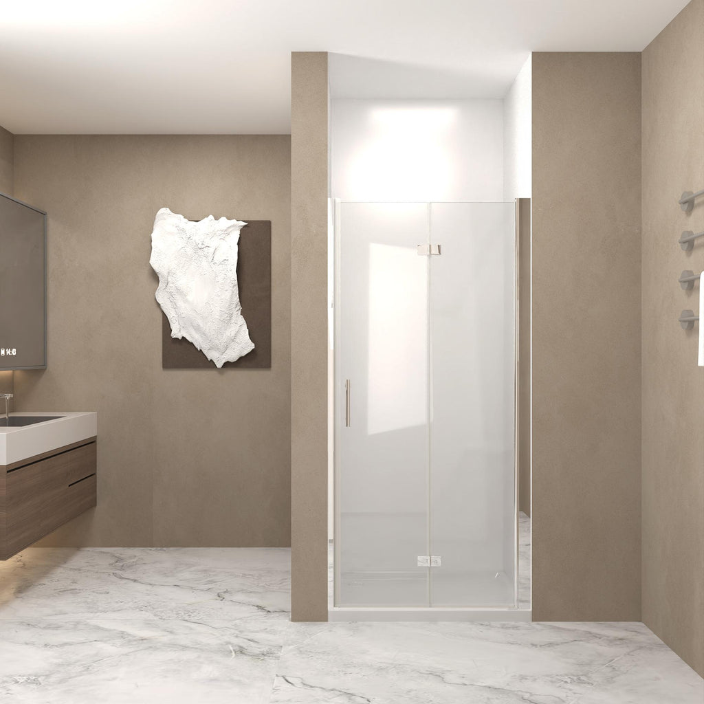 36" Bifold Shower Door with Safety Film and Water-Blocking Strips, Bathroom Door with Stainless Steel Handle, 36" L x 0.5" W x 72" H, Chrome