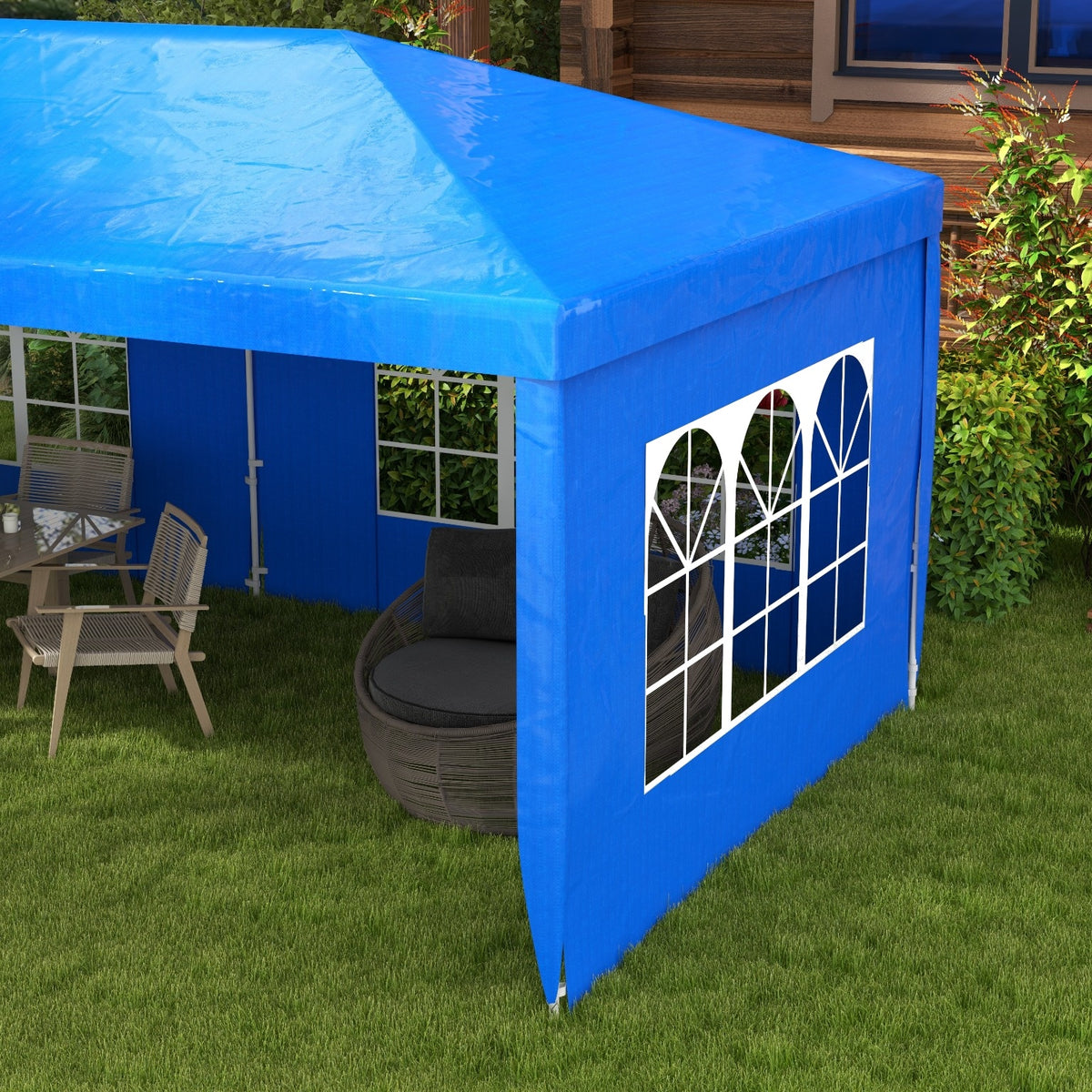 9.6' x 19' Large Party Tent, Outdoor Event Shelter, Gazebo Canopy with 4 Removable Window Sidewalls for Weddings, Picnics, Blue