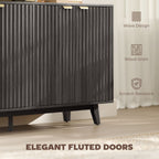 Fluted Sideboard Buffet Cabinet, 55" Coffee Bar Cabinet with 4 Doors, 2 Adjustable Shelves, 5 Wood Legs, Dark Gray