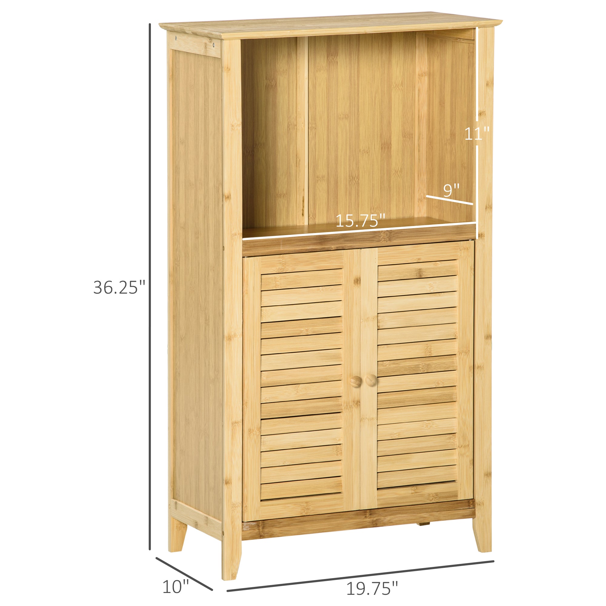 Bamboo Floor Cabinet Bathroom Floor Cabinet Living Room Organizer Tower with Multiple Shelves and Doors, Natural
