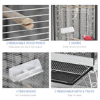 77" Flight Bird Cage Hexagon Covered Canopy Portable Aviary With Storage