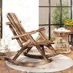 Outdoor Wooden Rocking Chair, Single-Person Adirondack Rocking Patio Chair with Rustic High Back, Slatted Seat and Backrest for Indoor, Backyard, Garden, Carbonized