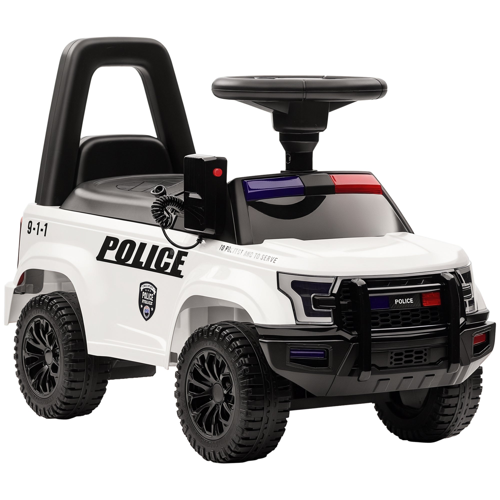 Kids Push Ride On Car with Working PA System and Horn, Police Truck Style Foot-to-Floor Sliding Car for Boys and Girls with Under-Seat Storage, for 18 Months to 5 Years Old, White