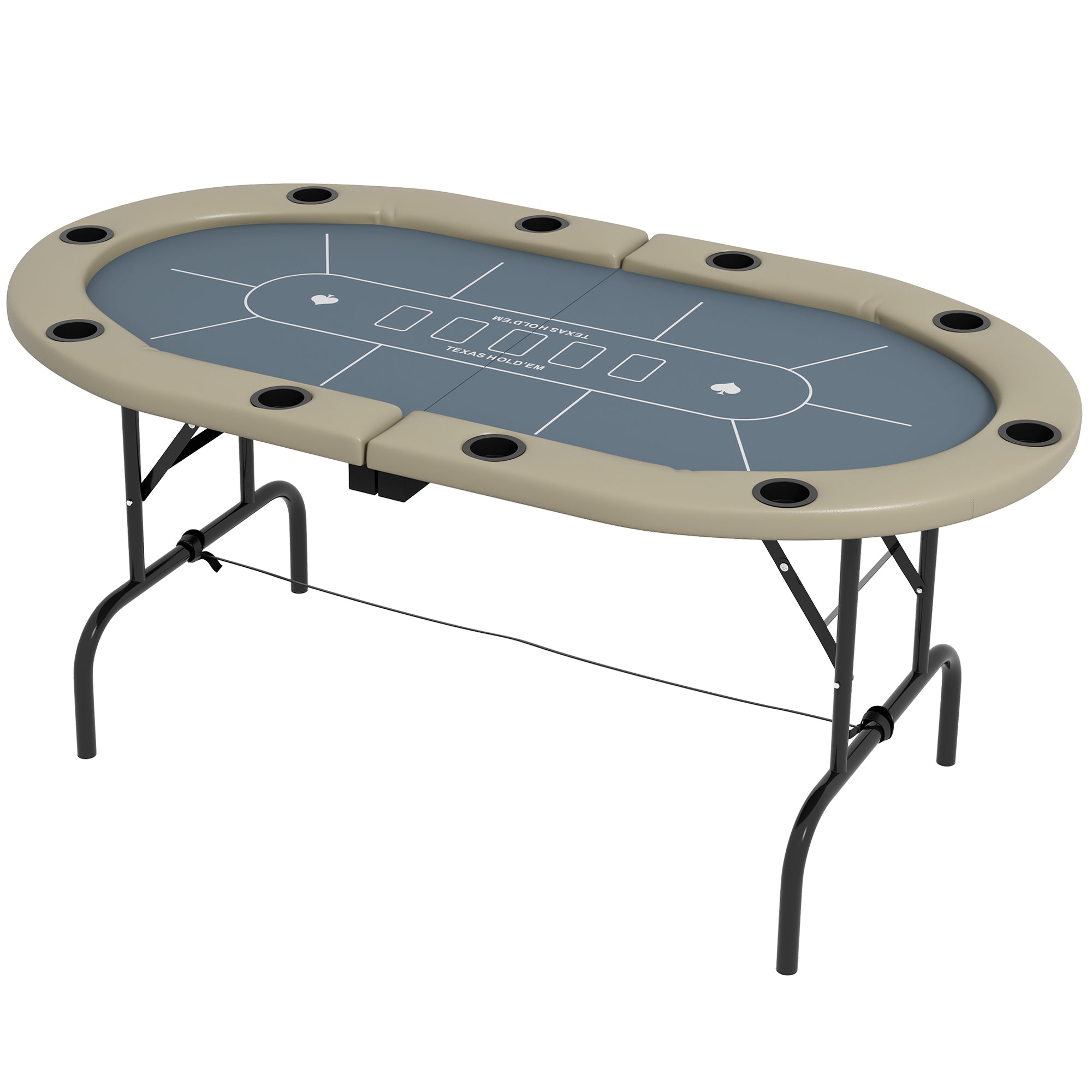 Foldable Poker Table Blackjack Texas Holdem Poker Game Table with Cup Holders, 70" Oval, Blue