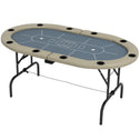 Foldable Poker Table Blackjack Texas Holdem Poker Game Table with Cup Holders, 70" Oval, Blue
