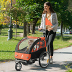 2-Seat Elite 360 Swivel Bike Trailer for Kids Bicycle Cargo Trailer with Water-Resistant Windows, Black and Orange