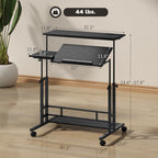 Adjustable Standing Desk with Power Outlets, Stand Up Desk with Tiltable Tabletop, Wheels, Shelf, for Home Office, Black