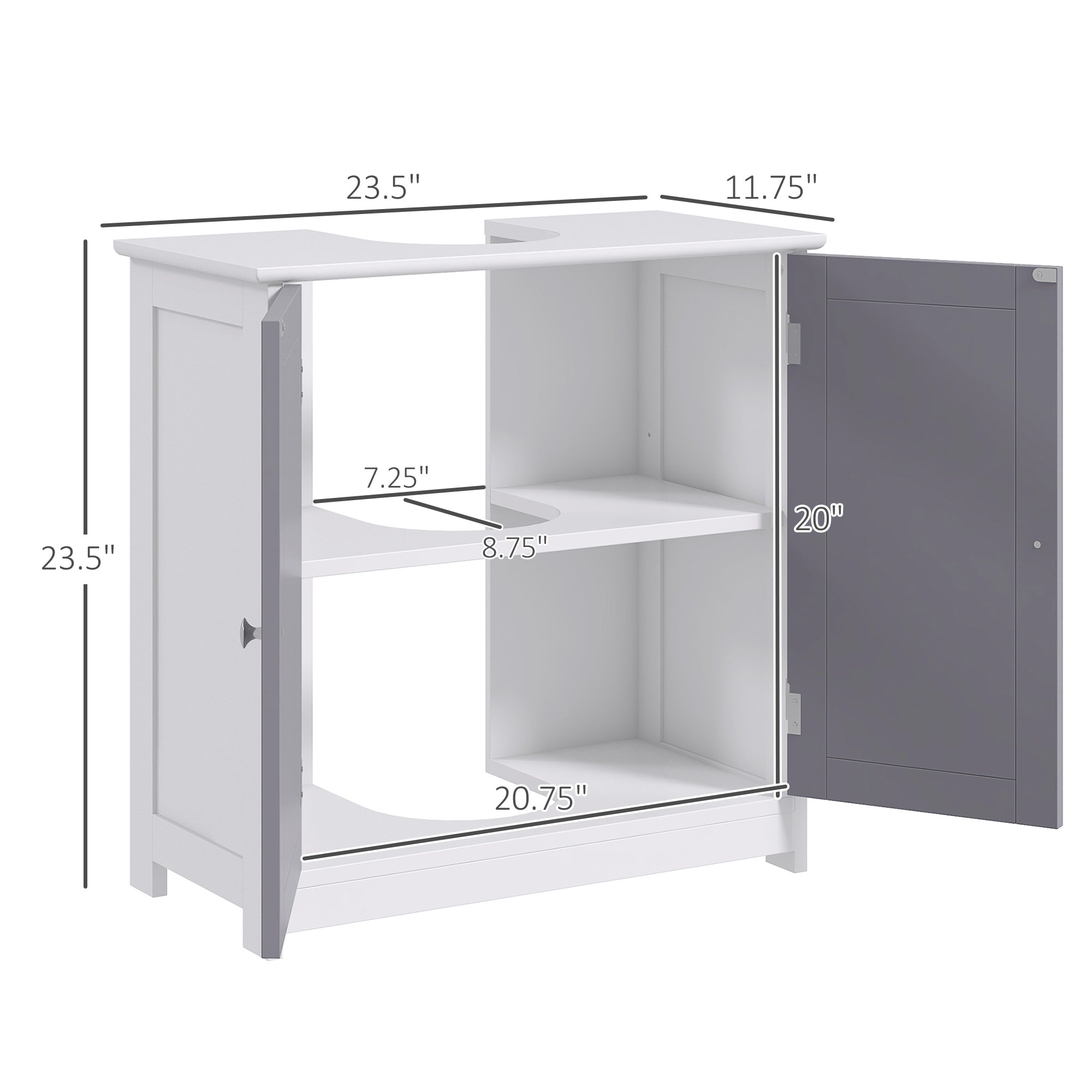 Bathroom Vanities, Bathroom Sink Cabinets with U-Shape Cut-Out and Adjustable Internal Shelf, White and Gray