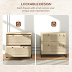 Lockable Filing Cabinet, Boho 2 Drawer File Cabinet with Adjustable Hanging Bar for Letter, A4 and Legal Size, Natural