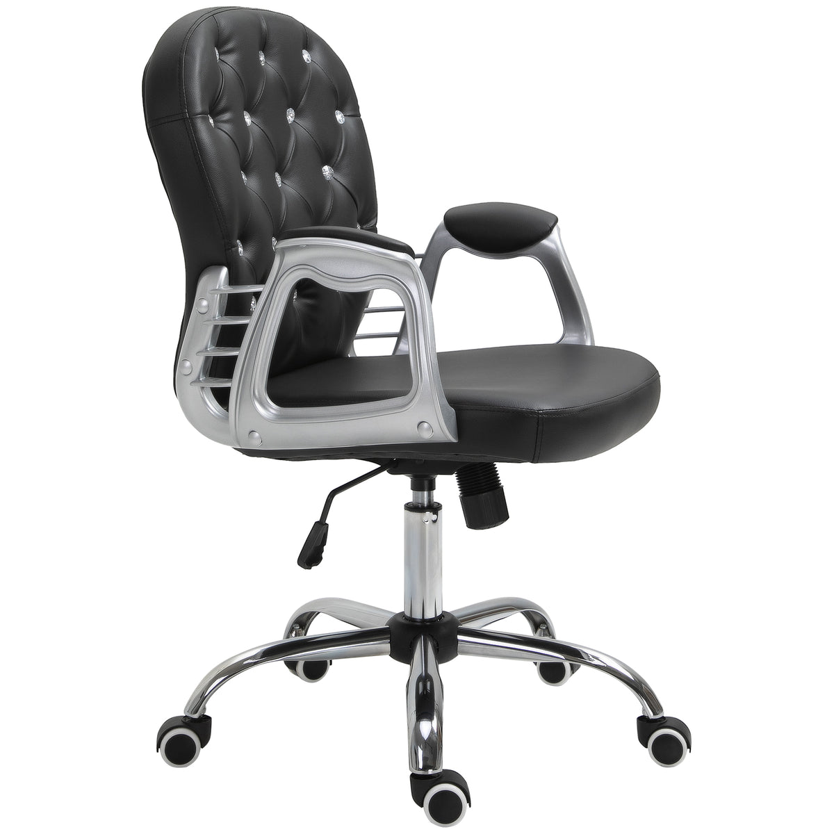 Button Tufted Desk Chair, Home Office Chair with Padded Armrests, Adjustable Height and Swivel Wheels, Pink
