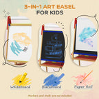 3 in 1 Easel for Kids with Paper Roll, Whiteboard, Chalkboard, Double Sided & Adjustable Height, Nature Wood