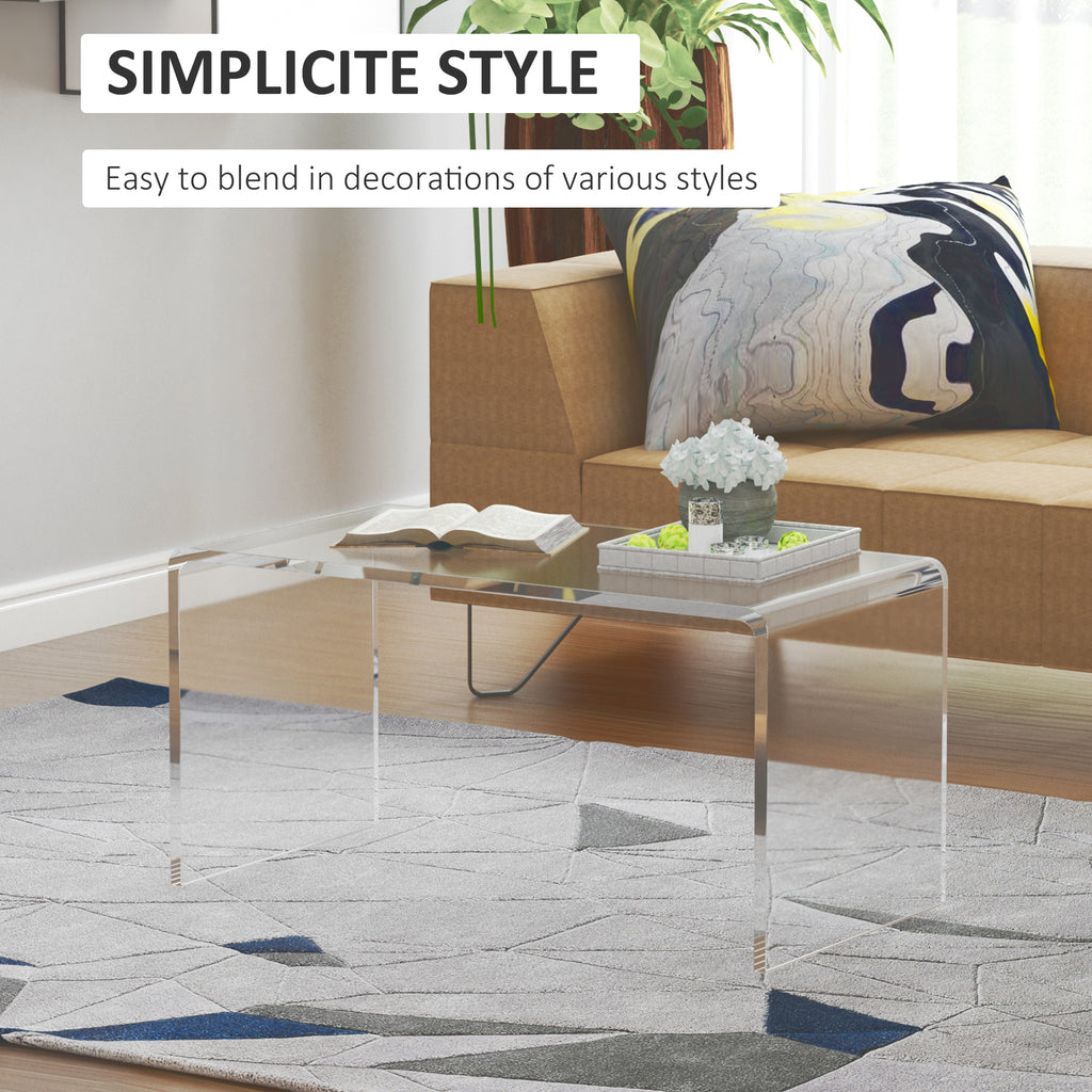 32" Acrylic Coffee Table, 0.6" Thick Rectangle Waterfall Center Table for Living Room, Modern, No Assembly Required, Clear