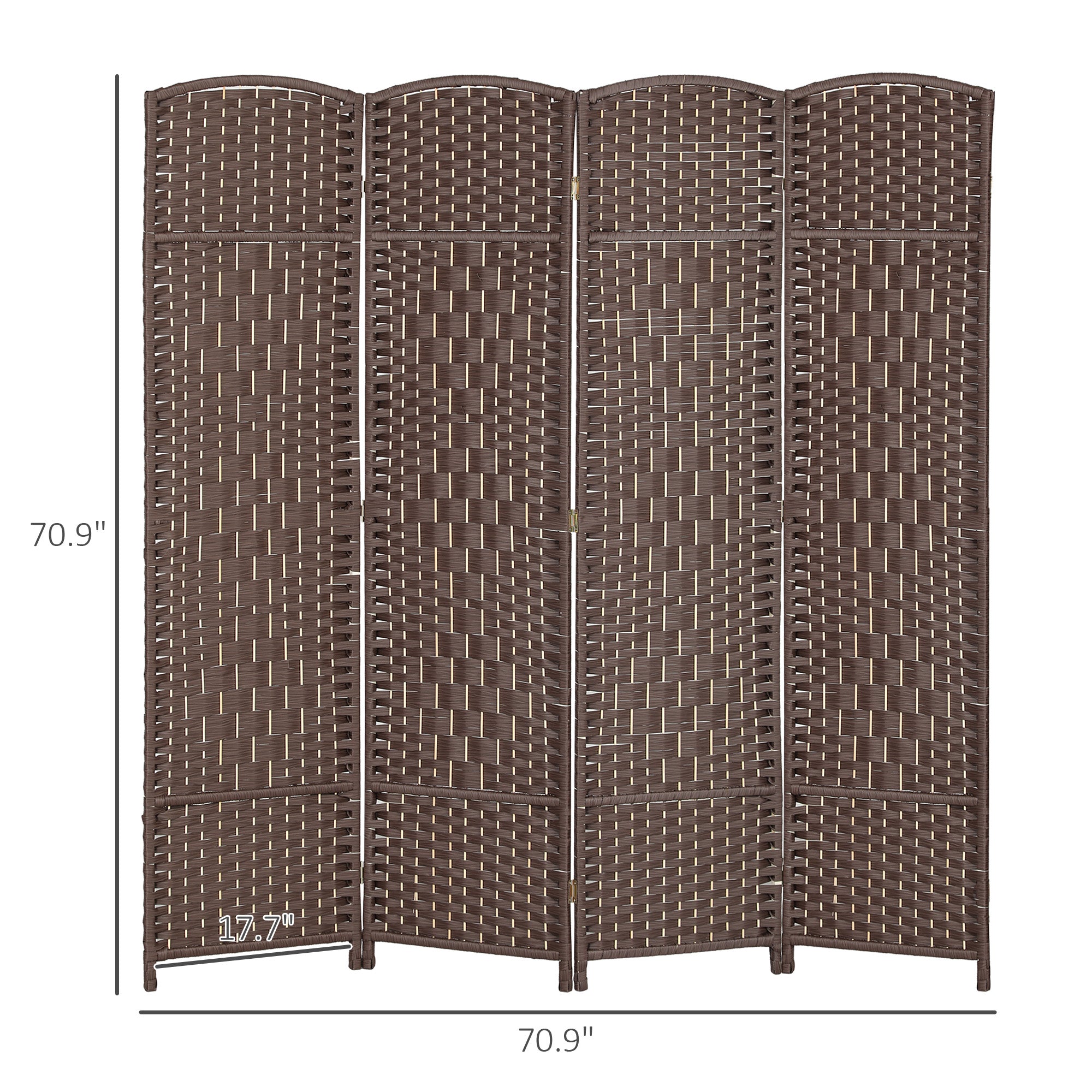 Folding Room Divider Screen 4 Panel 6' Tall Privacy Screen Freestanding Wood Partition for Home Office, Brown