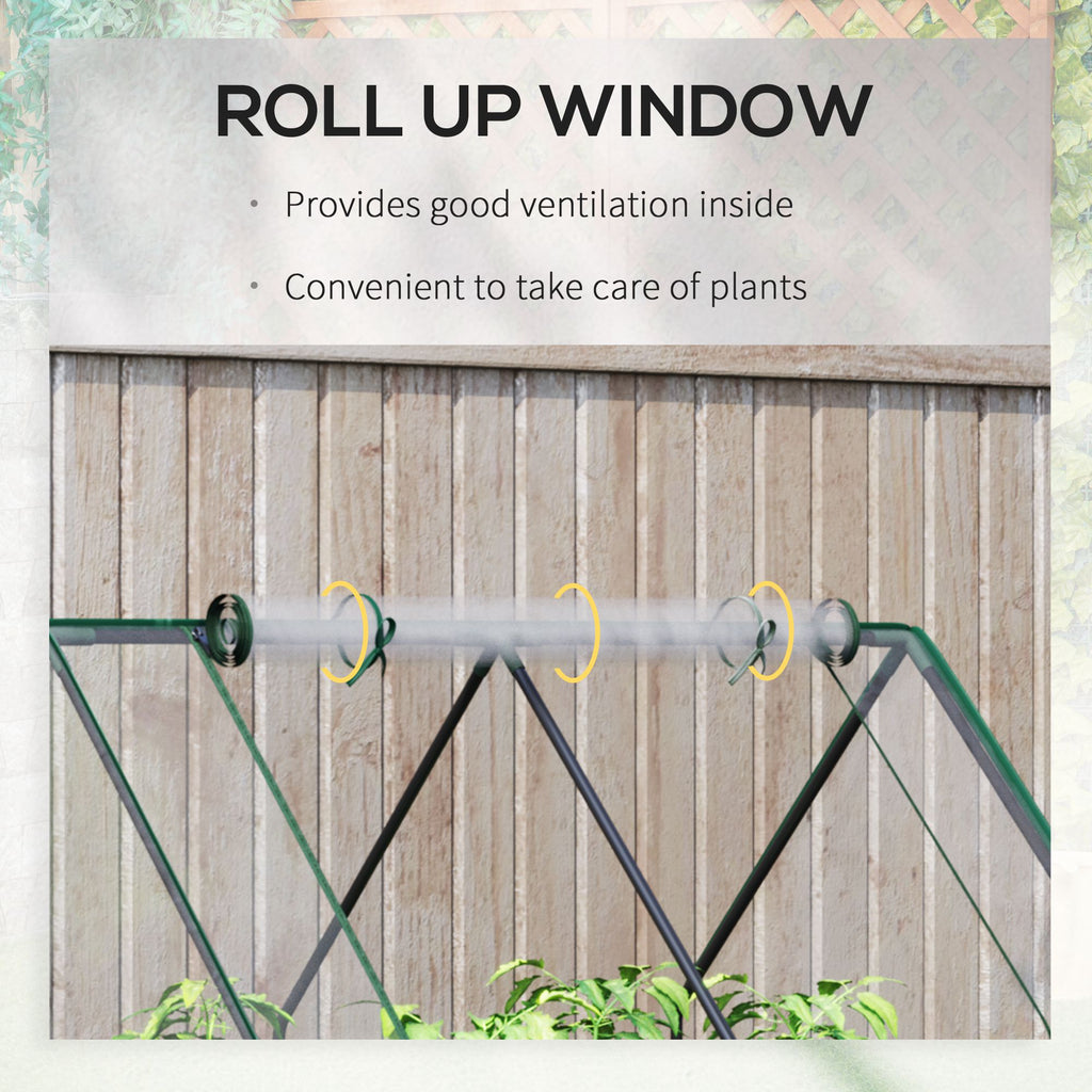 Raised Garden Bed with Cover, Outdoor Galvanized Metal Planter Box Kit, 4 x 3 ft Mini Greenhouse with 2 Large Screen Windows, for Growing Flowers, Vegetables and Herbs, Clear
