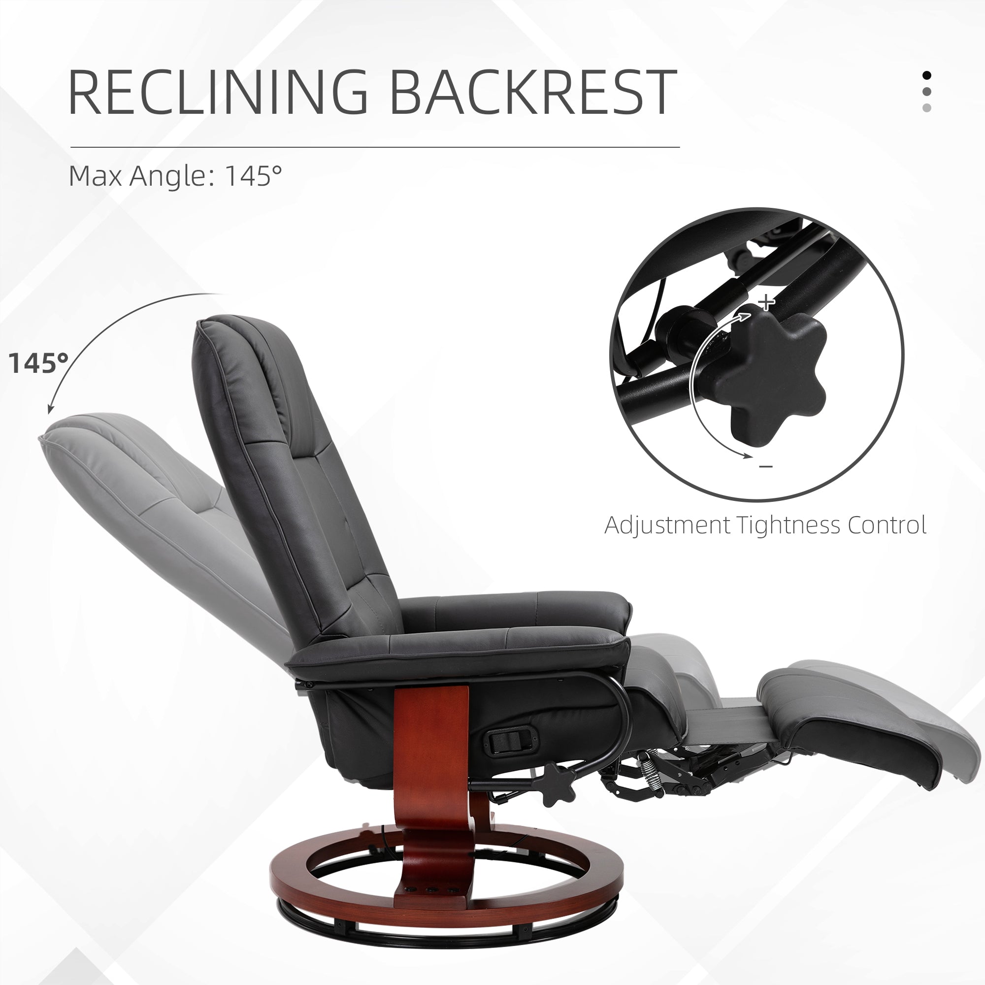 Faux Leather lounge chair with footrest and armrest, Manual Swivel Recliner for living room, Black