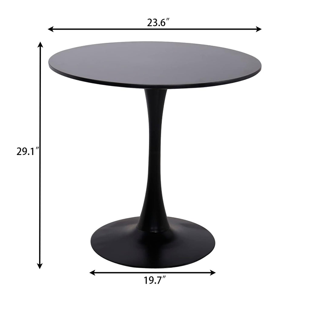 Modern Round Dining Table with MDF Top and Steel Base, Strong Construction, Easy Assembly and Cleaning, 23.5″ L x 23.5″ W x 29″ H, Black