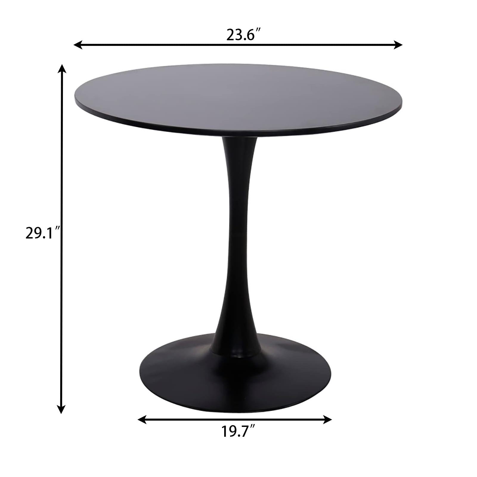 Modern Round Dining Table with MDF Top and Steel Base, Strong Construction, Easy Assembly and Cleaning, 23.5″ L x 23.5″ W x 29″ H, Black