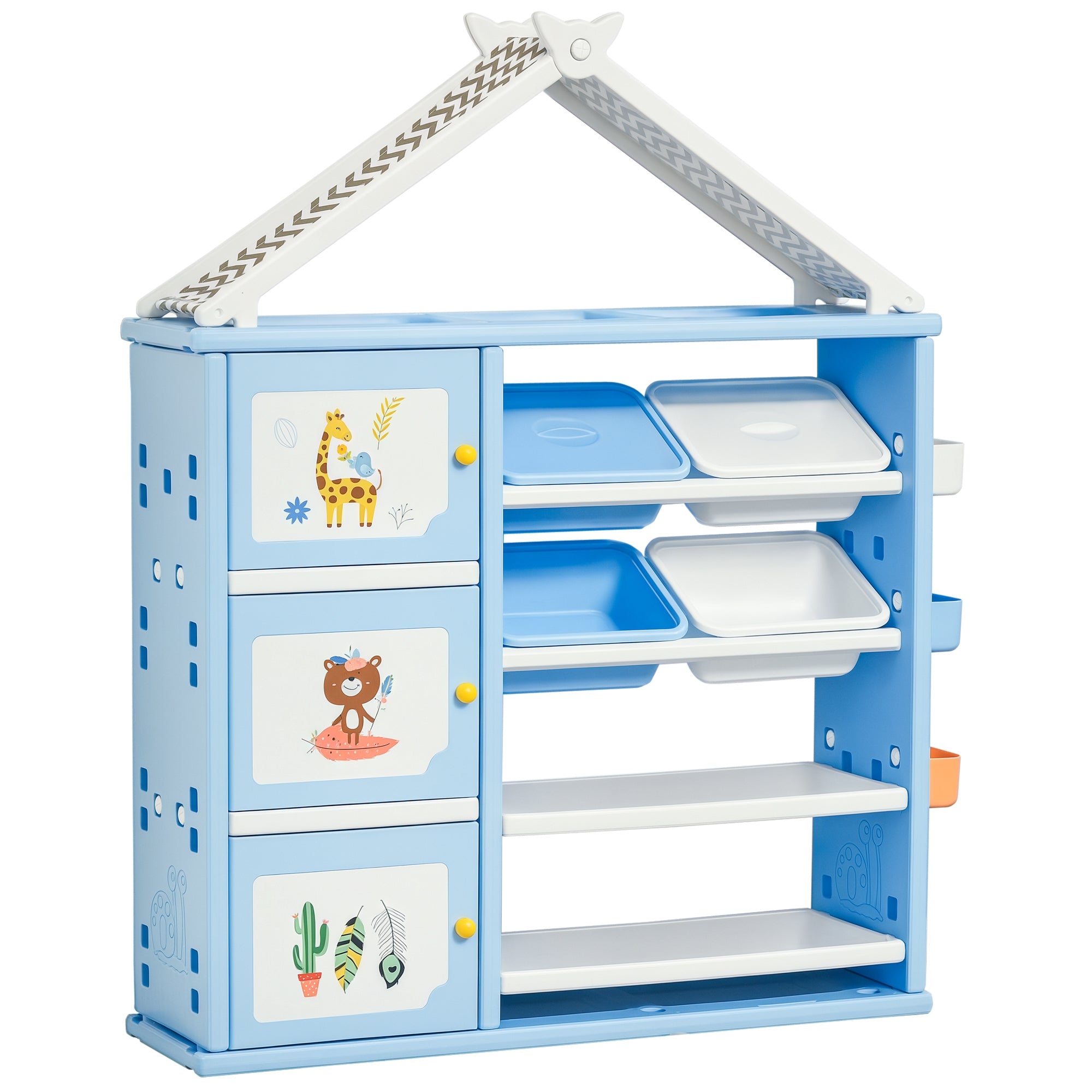 Kids Toy Storage Organizer with 4 Bins, Storage Cabinets, Bookshelf and 4-Layers Toy Collection Shelves, Blue