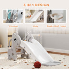 3-in-1 Toddler Slide for Age 1-3, Freestanding Kids Slide with Climber, Basketball Hoop and Ball, Giraffe Design, Gray