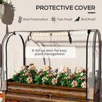 Raised Garden Bed with Legs and Cover, Metal Elevated Planter Box with Bottom Shelf and Liner for Vegetables, Brown