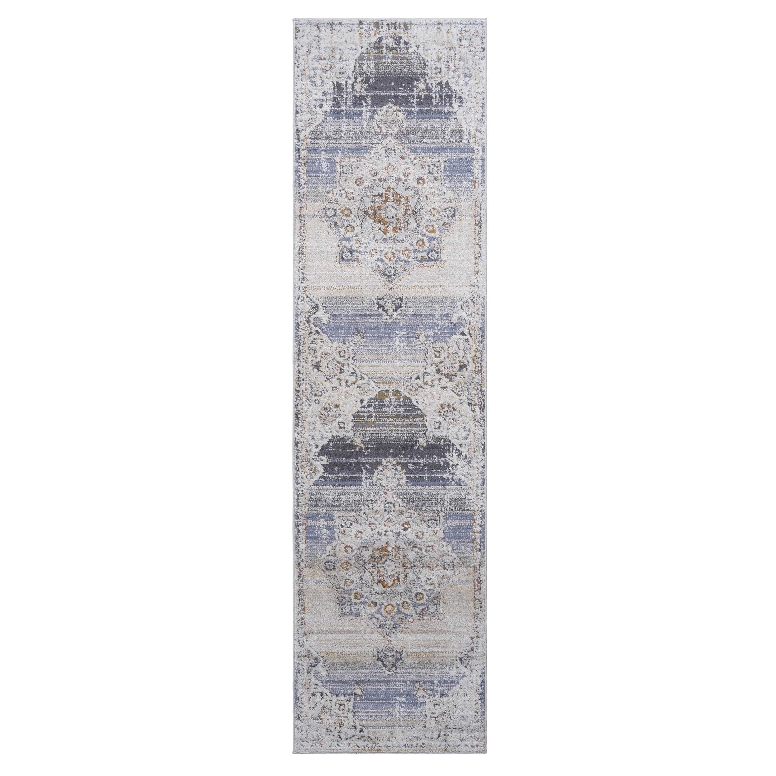 2x8 Medallion Stain-Resistant Area Rug with Cotton Backing, Medium Pile Height, Kid and Pet-Friendly Carpet, 96" L x 26" W x 0.3" H, Cream