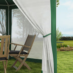 13' x 11' Outdoor Party Tent, Hexagon Sun Shade Shelter Canopy w/ Protective Mesh Sidewalls, Ropes & Stakes, Green