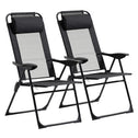 Folding Patio Dining Chairs Set of 2, Outdoor Deck Chair with Adjustable Sling Back, Camping Chair with Removable Headrest for Garden, Backyard, Lawn, Black