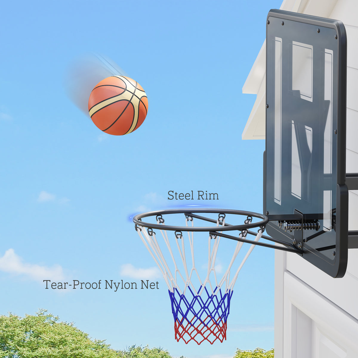 Wall Mounted Basketball Hoop, Basketball Goal Combo Kit with 43" Reinforced Shatter Resistant Backboard and All Weather Net for Indoor or Outdoor Use