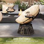 360° Swivel Outdoor Papasan Chair, 39" Overstuffed Circle Chair with Side Tray, Thick Cushion for Indoor Patio, Beige