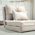 Floor Chair, Convertible Floor Sofa Bed, Folding Upholstered Couch Bed with Adjustable Backrest, Beige