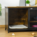 Wooden Cat Crate, Furniture Style Dog Cage, Puppy Kennel Indoor, End Table Pet House with Cushion and Sliding Doors, Rustic Brown