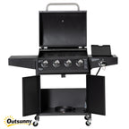 52" Barbecue Grill with Wheels 4+1 Burner Liquid Propane Gas Grill Outdoor Cabinet Style BBQ Trolley w/ Side Burner, Warming Rack