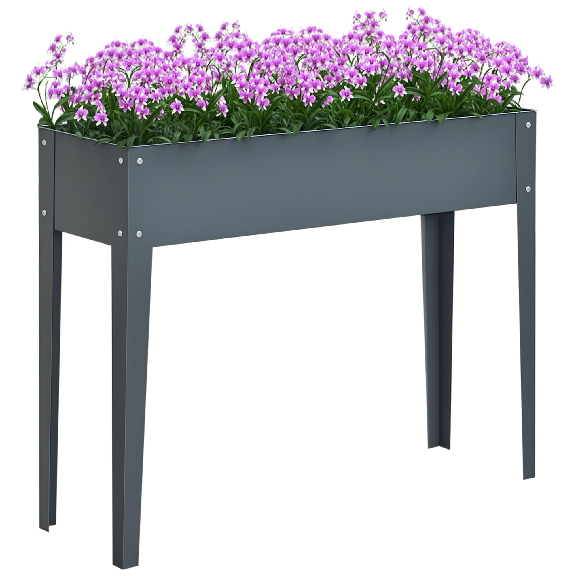 Metal Raised Garden Bed, Elevated Planter Box with Legs and Drain Holes, 39" x 12" x 32", Dark Gray