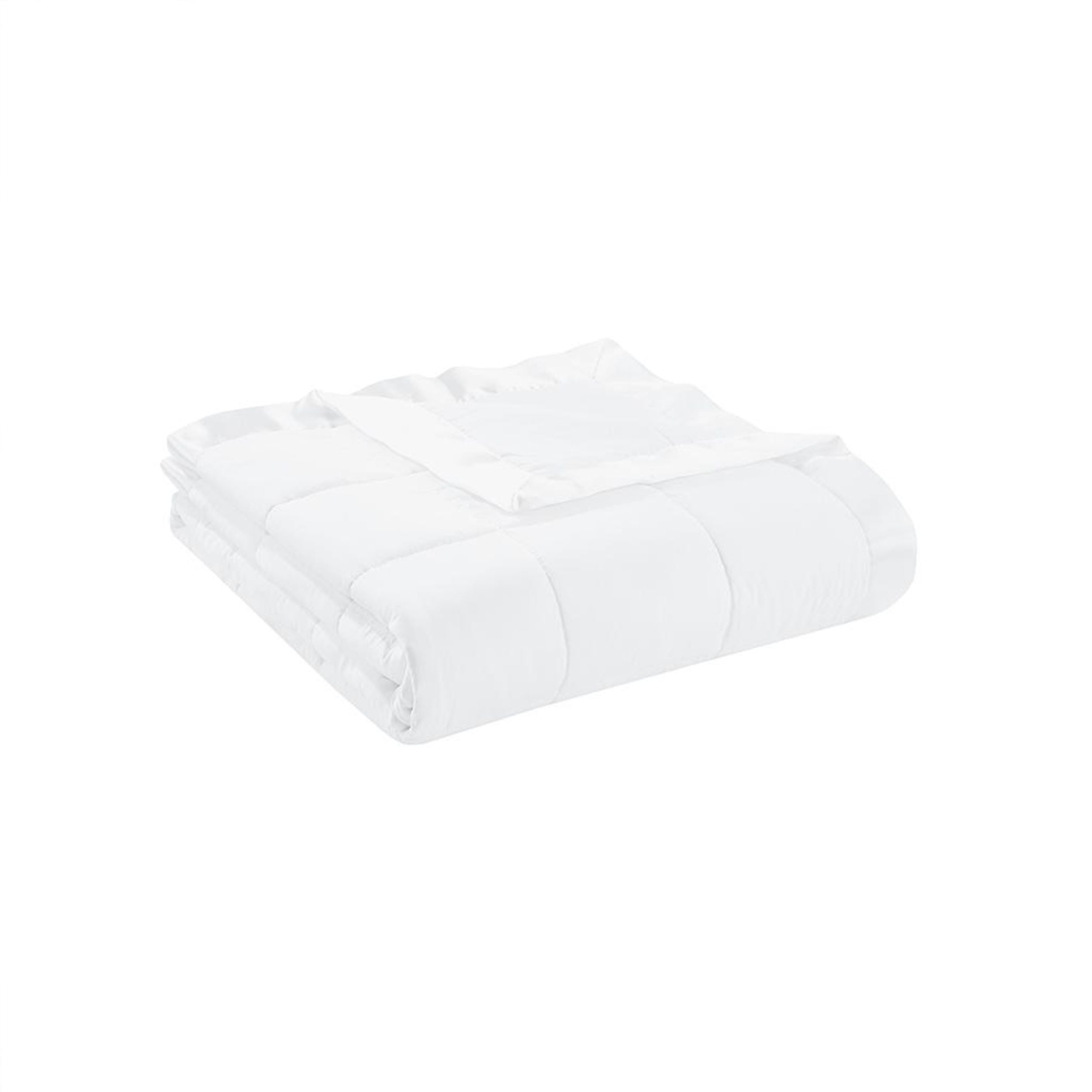 King Size Lightweight Down Alternative Blanket with Satin Trim, Hypoallergenic Polyester, Moisture-Wicking, 108" L x 90" W x 0.25" H, White