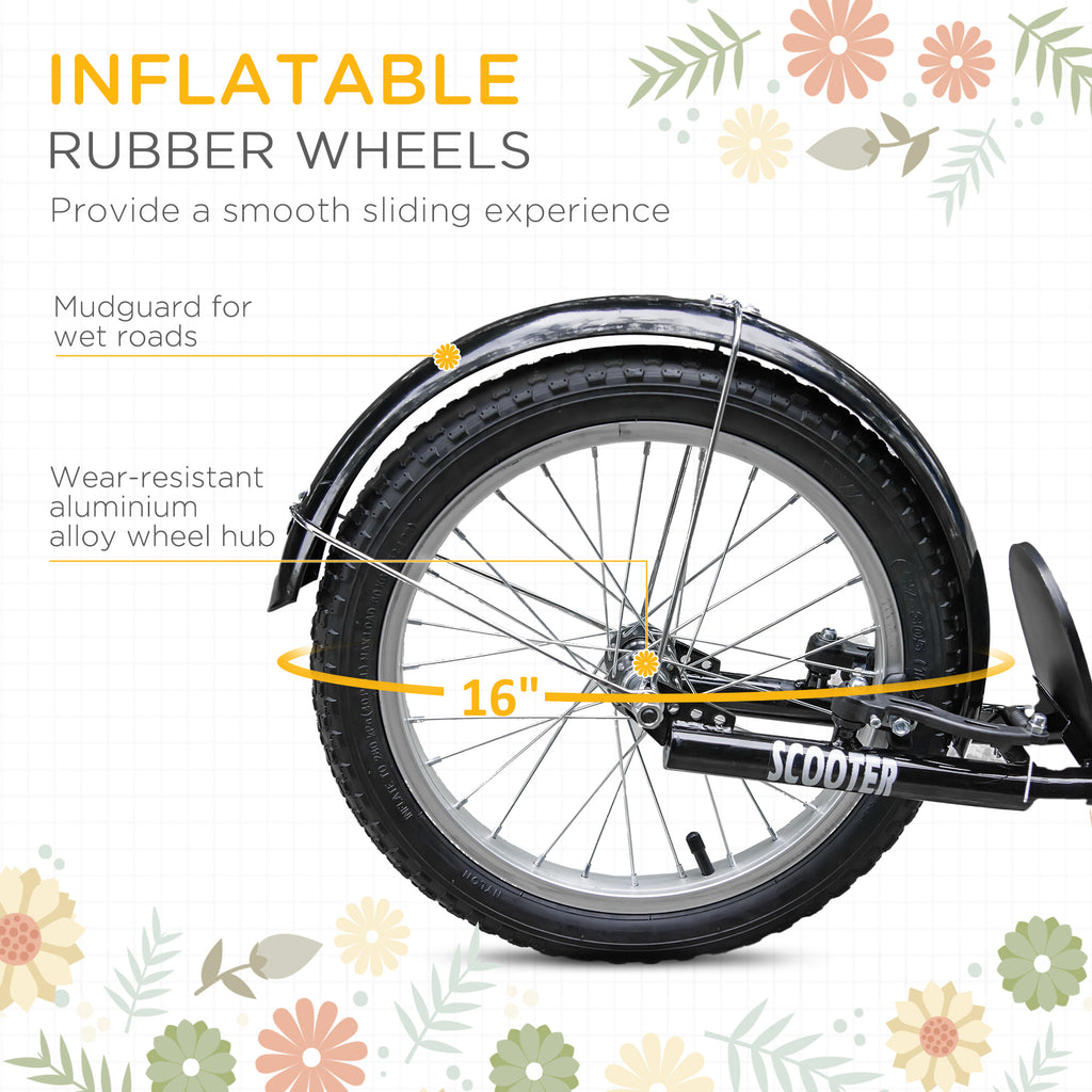 Youth Scooter, Kick Scooter with Adjustable Handlebars, Double Brakes, 16" Inflatable Rubber Tires, Basket, Cupholder, Orange