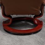 Air Leather Manual Recliner, Adjustable Swivel Lounge Chair with Footrest, Armrest and Wrapped Wood Base, Brown