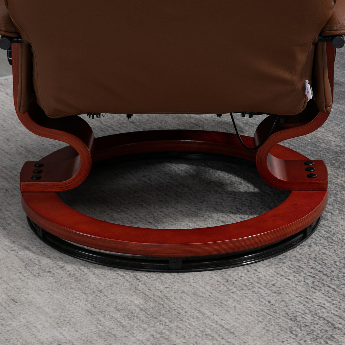 Air Leather Manual Recliner, Adjustable Swivel Lounge Chair with Footrest, Armrest and Wrapped Wood Base, Brown
