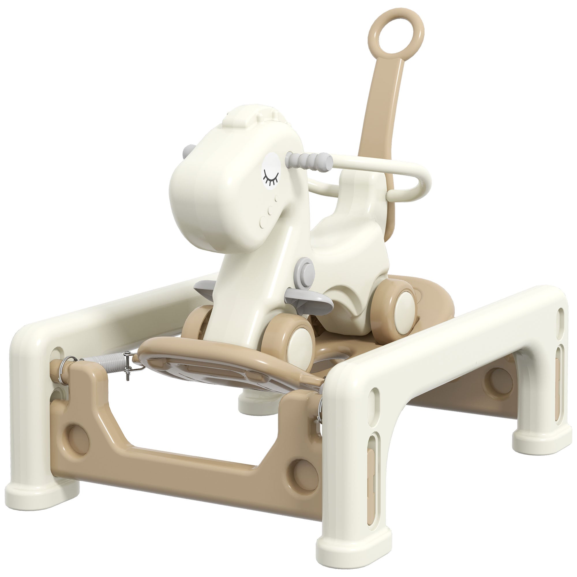 5 in 1 Rocking Horse for Toddlers 1-3 Years with Detachable Balance Board, Push Handle, Footrest, Cream White