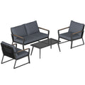 4 Piece Patio Furniture Set, Aluminum Conversation Set, Outdoor Garden Sofa Set with Armchairs, Loveseat, Center Coffee Table and Cushions, Dark Grey