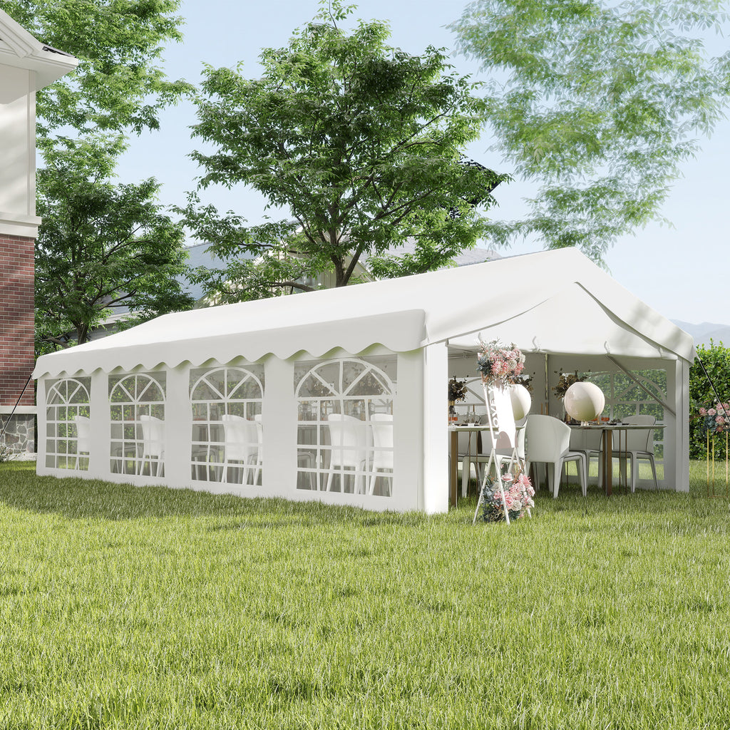 Heavy Duty Party Tent, 13x26 ft Outdoor Wedding Event Shelter, with Removable Sidewalls & Windows, for Family Gatherings, White