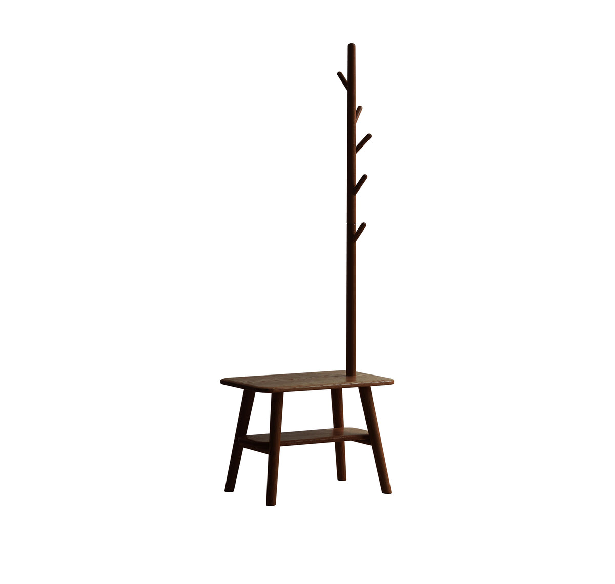 Solid Shoe Bench with Coat Rack and Solid Oak Construction, Modern Hall Tree for Living Space, 31.5″ L x 13.5″ W x 65.5″ H, Walnut