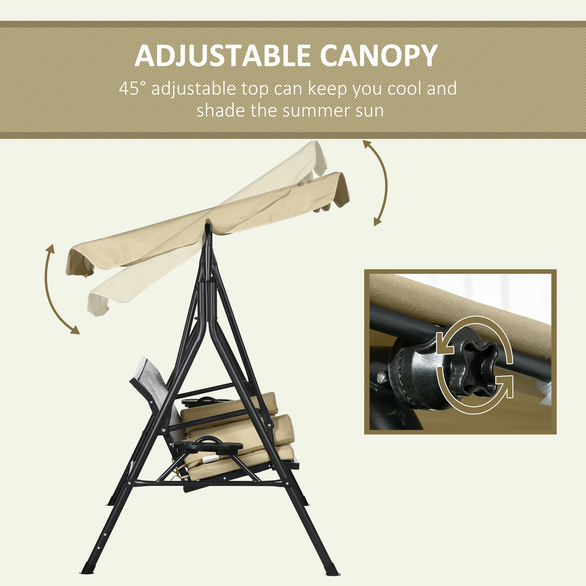 3-Seat Patio Swing Chair, Outdoor Canopy Swing Glider with Removable Cushion, Pillows, Adjustable Shade, and Rattan Seat, for Porch, Garden, Poolside, Backyard