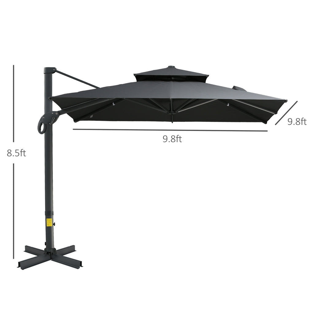 10ft Offset Patio Umbrella, Hanging Cantilever Umbrella, Square Shape, Aluminum Cross Base, Tilt, 360-Degree Rotation, Gray