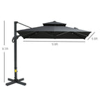 10ft Offset Patio Umbrella, Hanging Cantilever Umbrella, Square Shape, Aluminum Cross Base, Tilt, 360-Degree Rotation, Gray