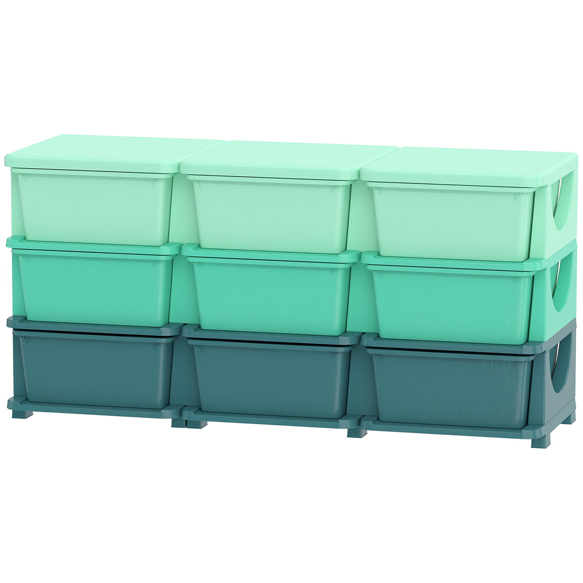 3 Tier Kids Storage Organizer with 9 Drawers for Bedroom, Nursery, Kindergarten, Living Room, Boys and Girls, Green