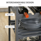 Rolling Kitchen Island with Storage, Kitchen Cart with 4-bottle Wine Rack, Bar Cart with Stemware Holder, Shelves, Drawer and Cabinet, Gray